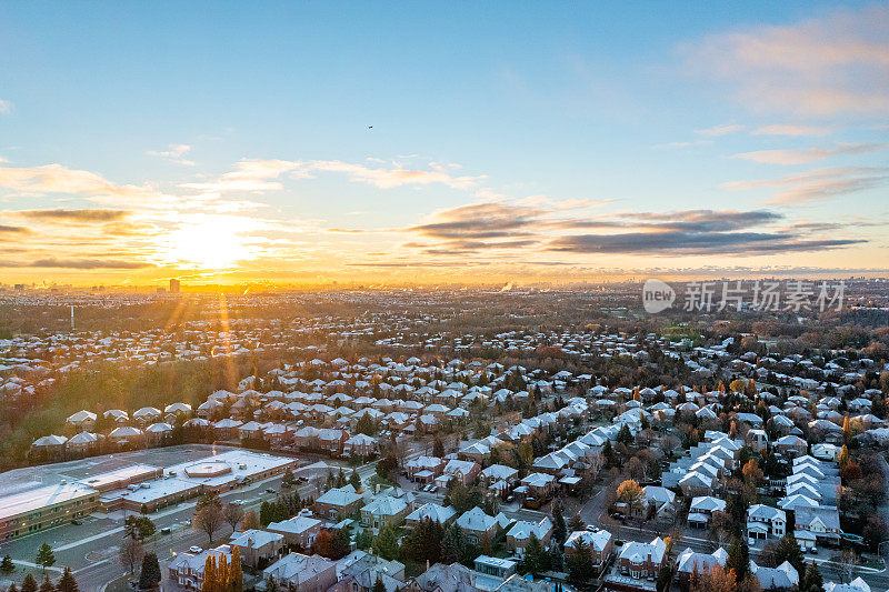 Rutherford road和Islinton Ave.的住宅小区鸟瞰图，Woodbridge, Vaughan，加拿大